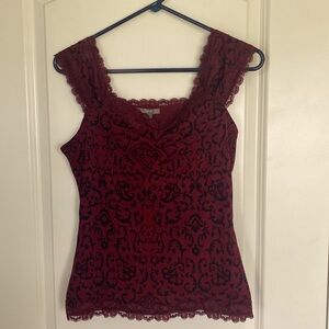 Apt 9 Maroon and Black Top with Lace Style Trimming
